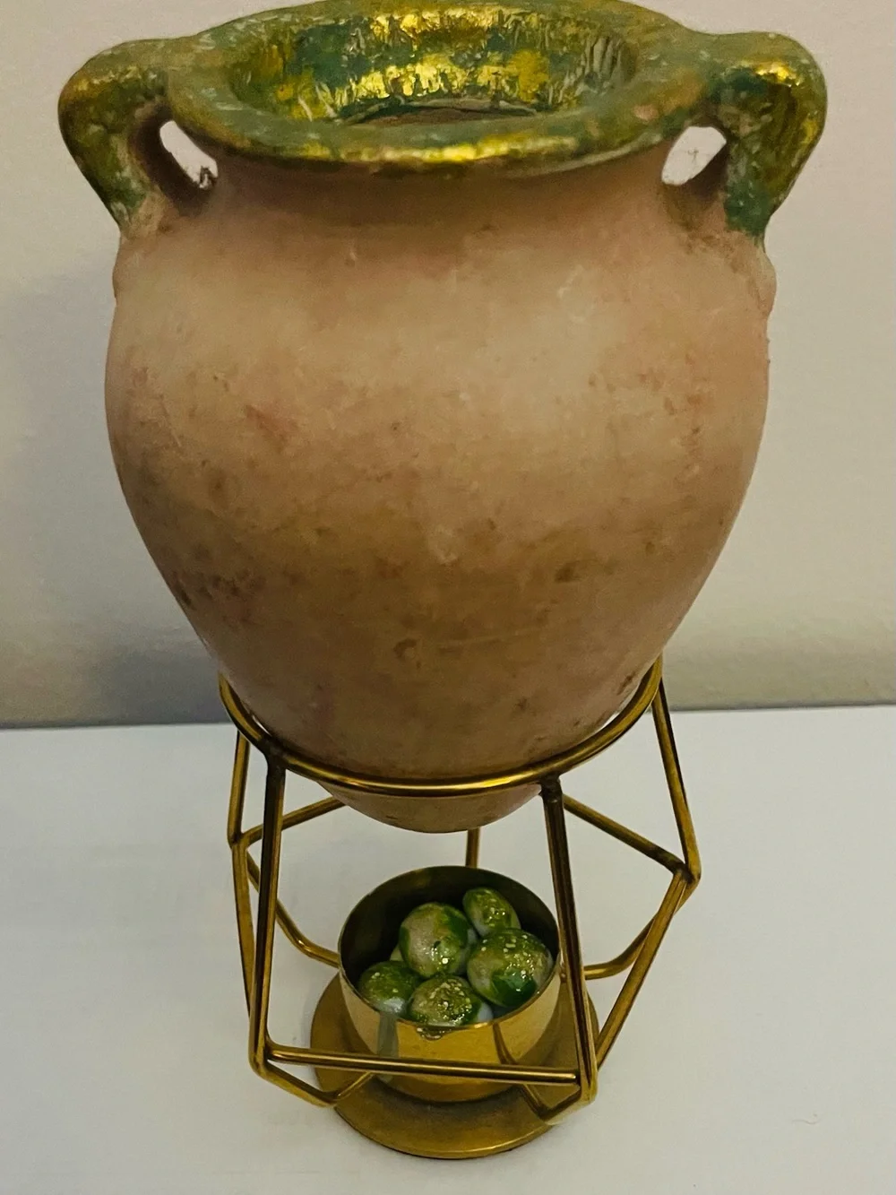 Vintage-early/mid century-Italian oil/insense warmer jar-heavy terracotta-stand